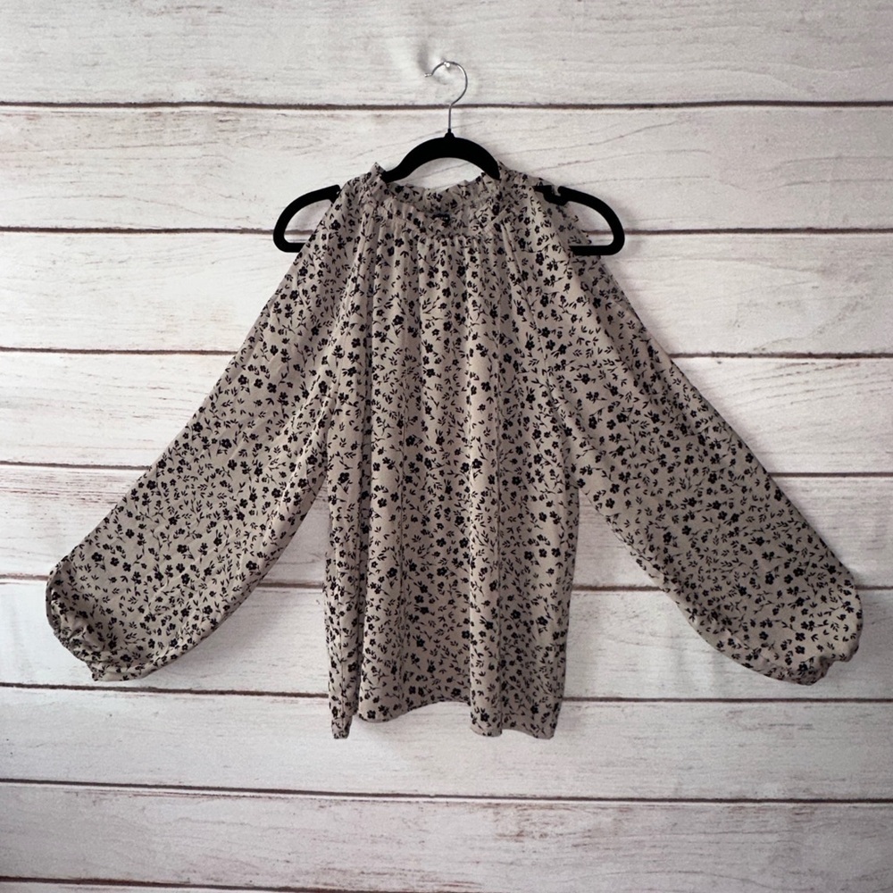 SHEIN Brown and Cream Ruffled Relaxed Blouse